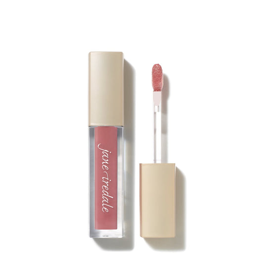 Lip glaze tube and doe-foot applicator in rosy mauve shade